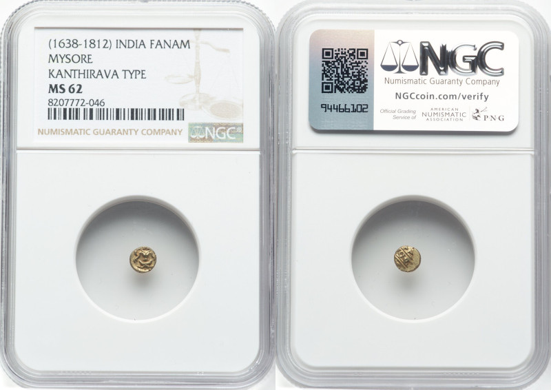 Mysore 10-Piece Lot of Certified gold Fanam ND (1638-1812) MS62 NGC, Fr-1338. Ka...