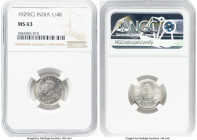 British India. George V 3-Piece Lot of Certified 1/4 Rupees NGC, 1) 1/4 Rupee 1929-(c) - MS63 2) 1/4 Rupee 1930-(c) - MS63 3) 1/4 Rupee 1934-(c) - MS6...