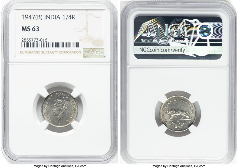 British India. George VI 3-Piece Lot of Assorted Issues NGC, 1) 1/4 Rupee 1947-(...