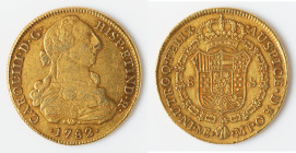 Charles III gold 8 Escudos 1782 LM-MI XF, Lima mint, KM82.1, Cal-1944, Fr-32. 37.0mm. 26.88gm. HID09801242017 © 2024 Heritage Auctions | All Rights Re...