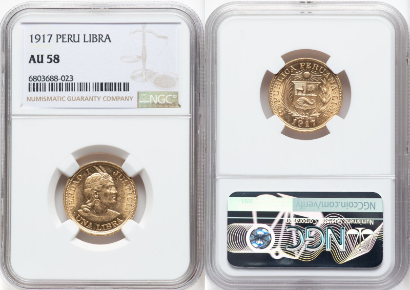 Republic gold Libra 1917 AU58 NGC, Lima mint, KM207, Fr-73. HID09801242017 © 202...