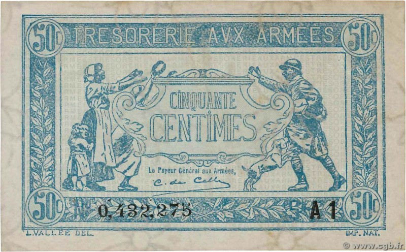 Country : FRANCE 
Face Value : 50 Centimes TRÉSORERIE AUX ARMÉES 1919 
Date : 19...