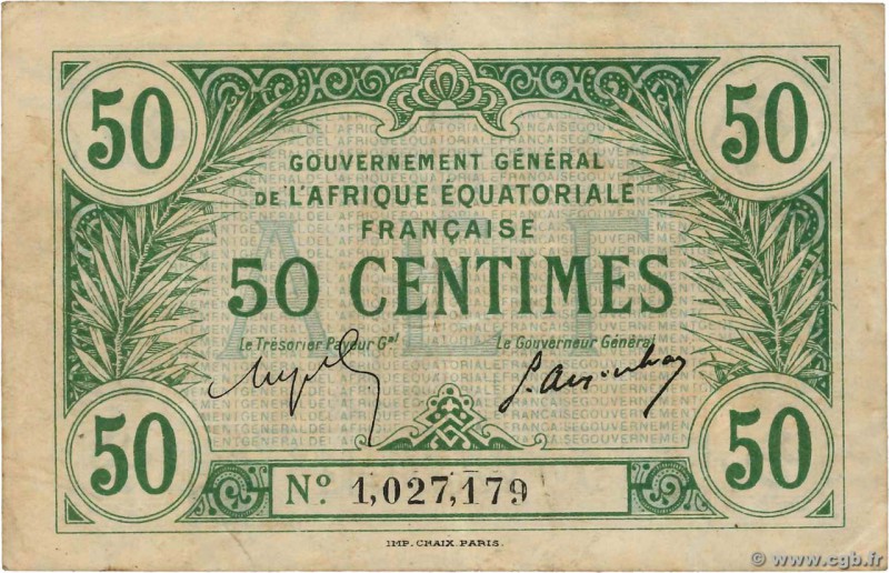 Country : FRENCH EQUATORIAL AFRICA 
Face Value : 50 Centimes 
Date : (17 octobre...