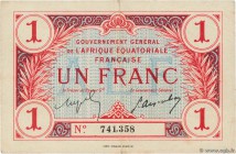 Country : FRENCH EQUATORIAL AFRICA 
Face Value : 1 Franc 
Date : (17 octobre 1917) 
Period/Province/Bank : Gouvernement Général de l'AEF, nécessité 
C...