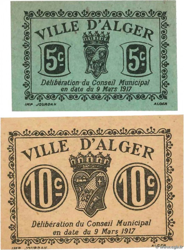 Country : ALGERIA 
Face Value : 5 et 10 Centimes 
Date : 09 mars 1917 
Period/Pr...