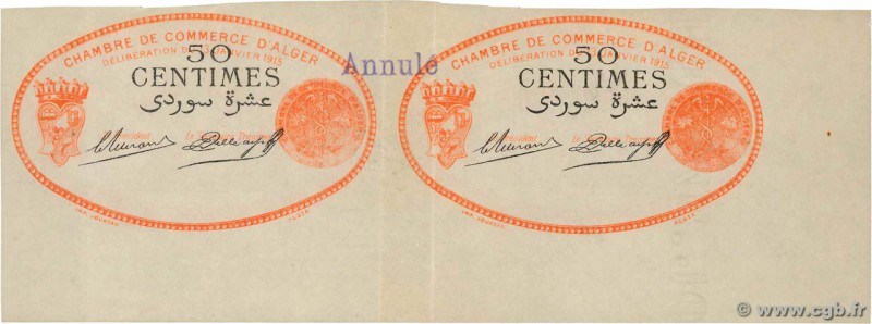 Country : ALGERIA 
Face Value : 50 Centimes 
Date : 13 janvier 1915 
Period/Prov...