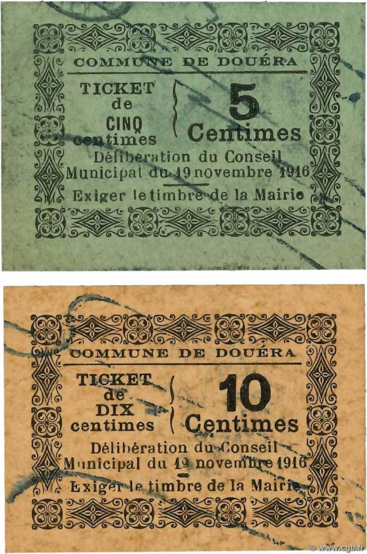 Country : ALGERIA 
Face Value : 5 et 10 Centimes 
Date : 20 novembre 1922 
Perio...
