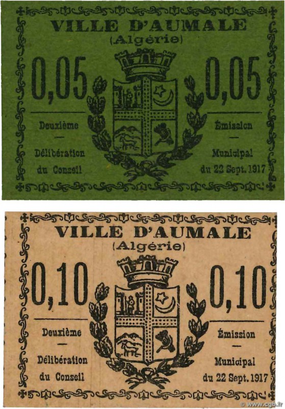 Country : ALGERIA 
Face Value : 5 et 10 Centimes 
Date : 22 septembre 1917 
Peri...