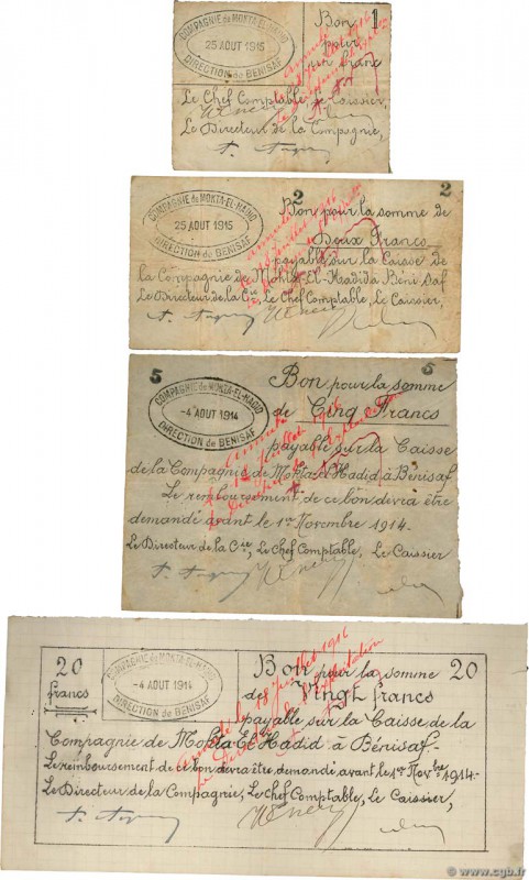 Country : ALGERIA 
Face Value : 1, 2, 5 et 20 Francs 
Date : 1914-1915 
Period/P...