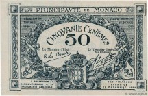 Country : MONACO 
Face Value : 50 Centimes 
Date : 1920 
Period/Province/Bank : Principauté de Monaco 
Catalogue reference : P.3 
Alphabet - signature...
