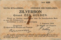Country : NETHERLANDS 
Face Value : 1 Gulden 
Date : 07 août 1914 
Period/Province/Bank : Zilverbon 
Catalogue reference : P.4a 
Alphabet - signatures...
