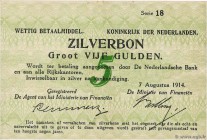 Country : NETHERLANDS 
Face Value : 5 Gulden 
Date : 07 août 1914 
Period/Province/Bank : Zilverbon 
Catalogue reference : P.6a 
Alphabet - signatures...