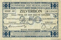 Country : NETHERLANDS 
Face Value : 2,5 Gulden 
Date : 30 mars 1915 
Period/Province/Bank : Zilverbon 
Catalogue reference : P.7 
Alphabet - signature...