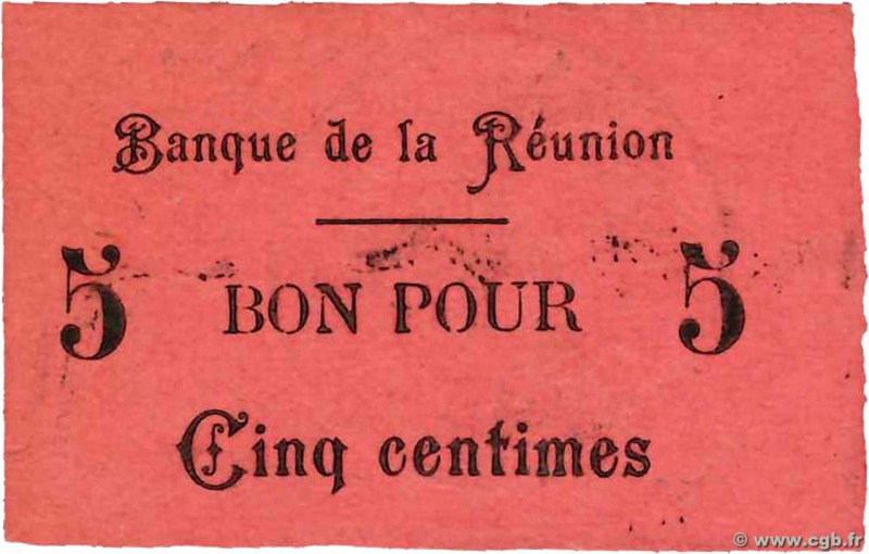 Country : REUNION ISLAND 
Face Value : 5 Centimes 
Date : (1915) 
Period/Provinc...