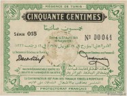 Country : TUNISIA 
Face Value : 50 Centimes 
Date : 27 avril 1918 
Period/Province/Bank : Régence de Tunis 
Catalogue reference : P.35 
Additional ref...