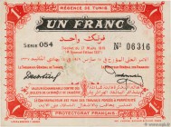 Country : TUNISIA 
Face Value : 1 Franc 
Date : 17 mars 1919 
Period/Province/Bank : Régence de Tunis 
Catalogue reference : P.46a 
Additional referen...