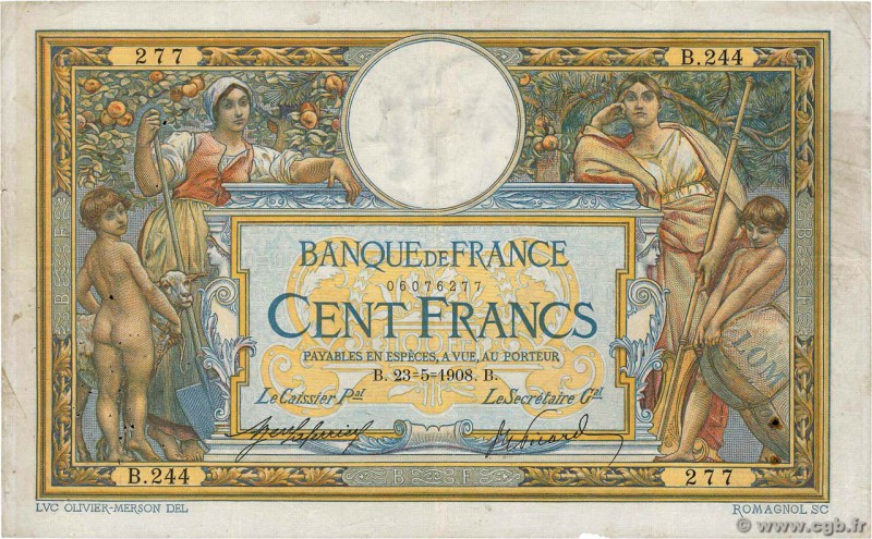 Country : FRANCE 
Face Value : 100 Francs LUC OLIVIER MERSON avec LOM 
Date : 23...