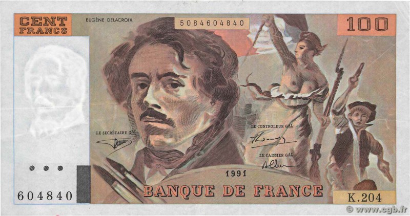 Country : FRANCE 
Face Value : 100 Francs DELACROIX imprimé en continu 
Date : 1...