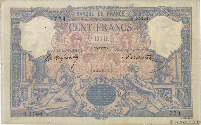 Country : FRANCE 
Face Value : 100 Francs BLEU ET ROSE 
Date : 27 juillet 1897 
...