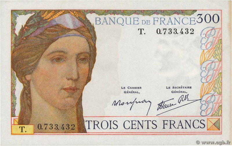 Country : FRANCE 
Face Value : 300 Francs 
Date : (09 février 1939) 
Period/Prov...