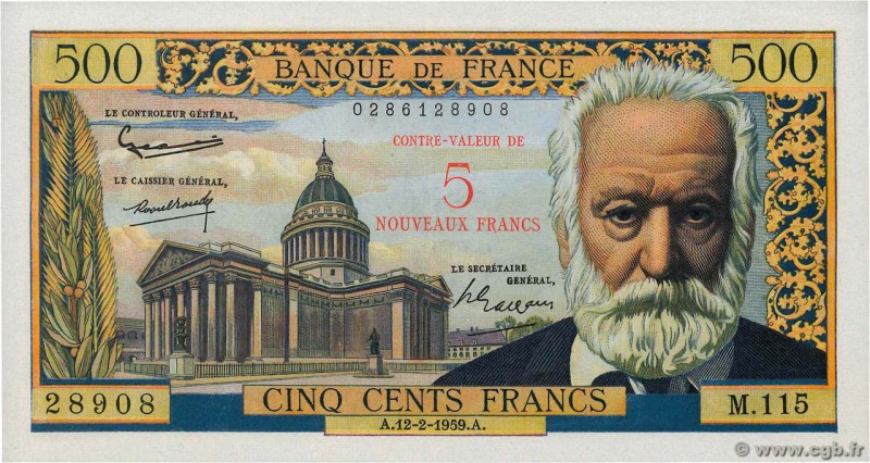 Country : FRANCE 
Face Value : 5 NF sur 500 Francs Victor HUGO 
Date : 12 févrie...