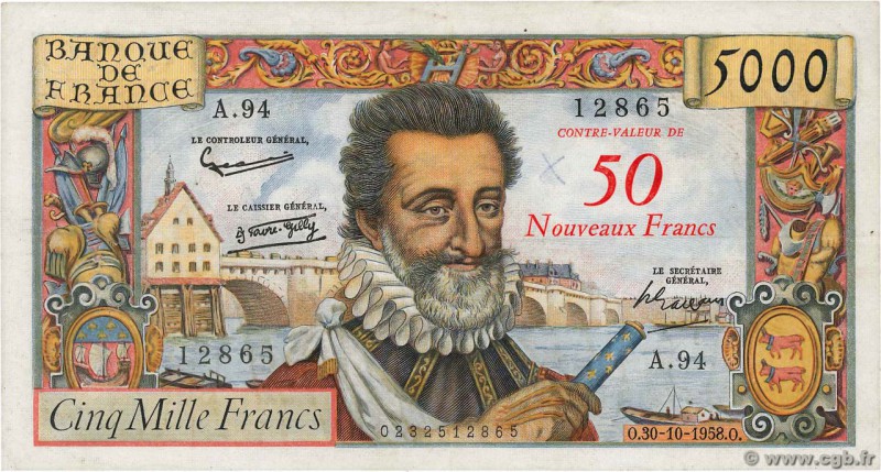 Country : FRANCE 
Face Value : 50 NF sur 5000 Francs HENRI IV 
Date : 30 octobre...