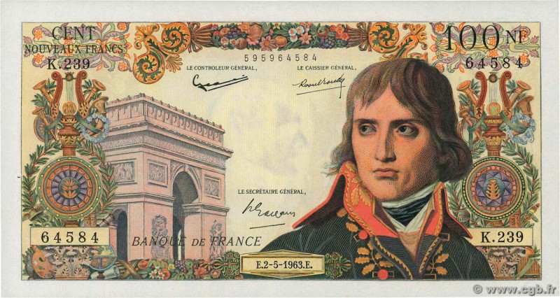 Country : FRANCE 
Face Value : 100 Nouveaux Francs BONAPARTE 
Date : 02 mai 1963...