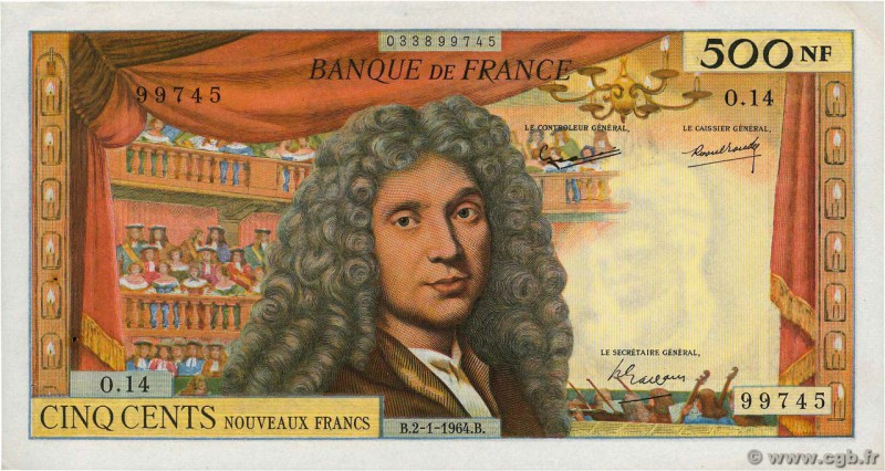 Country : FRANCE 
Face Value : 500 Nouveaux Francs MOLIÈRE 
Date : 02 janvier 19...