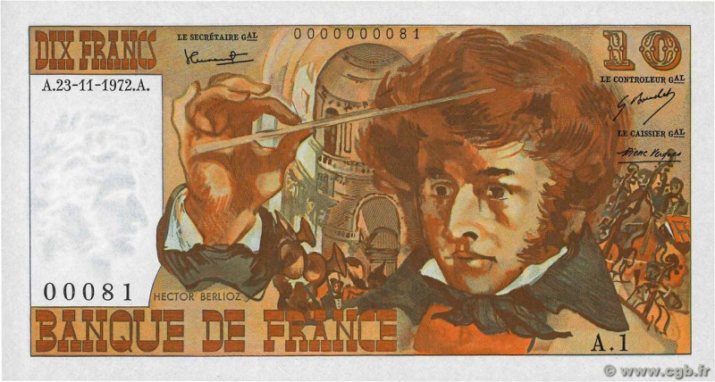 Country : FRANCE 
Face Value : 10 Francs BERLIOZ 
Date : 23 novembre 1972 
Perio...