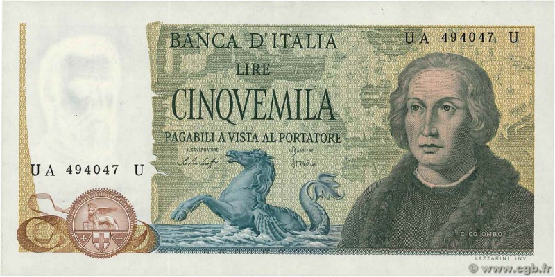 Country : ITALY 
Face Value : 5000 Lire 
Date : 10 novembre 1977 
Period/Provinc...