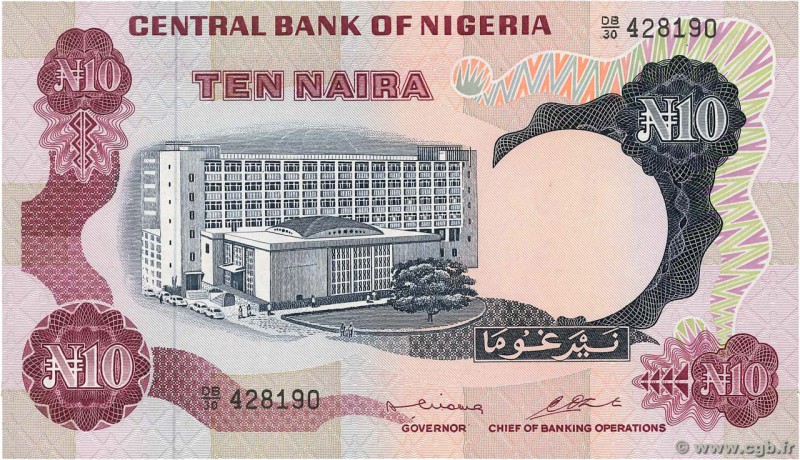 Country : NIGERIA 
Face Value : 10 Naira 
Date : (1973-1978) 
Period/Province/Ba...