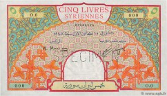 Country : SYRIA 
Face Value : 5 Livres 
Date : 1948 
Period/Province/Bank : Banque de Syrie et du Liban 
Catalogue reference : P.62s 
Alphabet - signa...