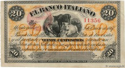 Country : URUGUAY 
Face Value : 20 Centesimos 
Date : 02 janvier 1867 
Period/Province/Bank : El Banco Italiano 
Department : Sucursal del Banco Itali...