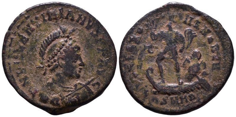 Valentinian II AD 375-392. Overstrike ? Æ 23mm, 5,27g *Repatinated*