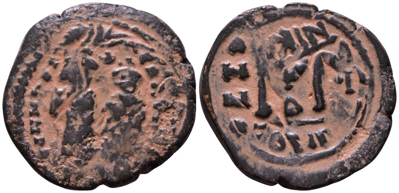 Heraclius with Heraclius Constantine AD 610-641. Æ Overstrike 28mm, 10,73g *Repa...