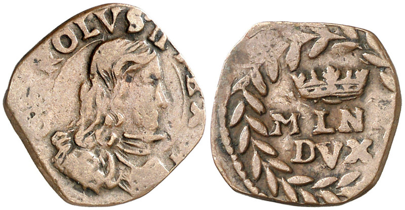 s/d. Carlos II. Milán. 1 quatrino. (Vti. 1) (MIR. 392). Escasa. 1,51 g. MBC-/MBC...