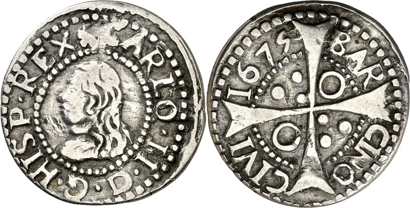 1675. Carlos II. Barcelona. 1 croat. (AC. 200) (Cru.C.G. 4904g). Rev.: Roel en 2...