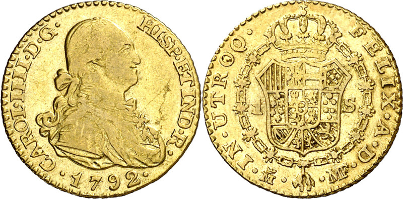 1792. Carlos IV. Madrid. MF. 1 escudo. (AC. 1109). 3,34 g. MBC-/MBC.