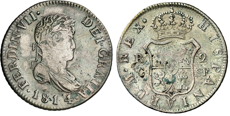 1814. Fernando VII. Catalunya (Mallorca). SF. 2 reales. (AC. 769). Punto detrás ...