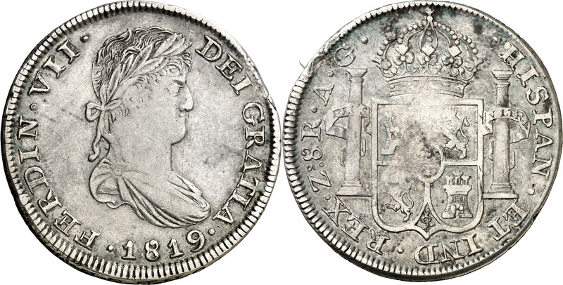 1819. Fernando VII. Zacatecas. AG. 8 reales. (AC. 1460.1). Defecto de acuñación ...