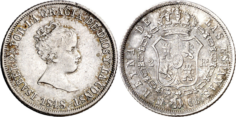 1848. Isabel II. Madrid. CL. 2 reales. (AC. 365). Rayitas. Bonita pátina. Escasa...