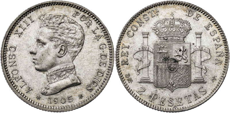 1905*1905. Alfonso XIII. SMV. 2 pesetas. (AC. 88). 10,09 g. EBC.