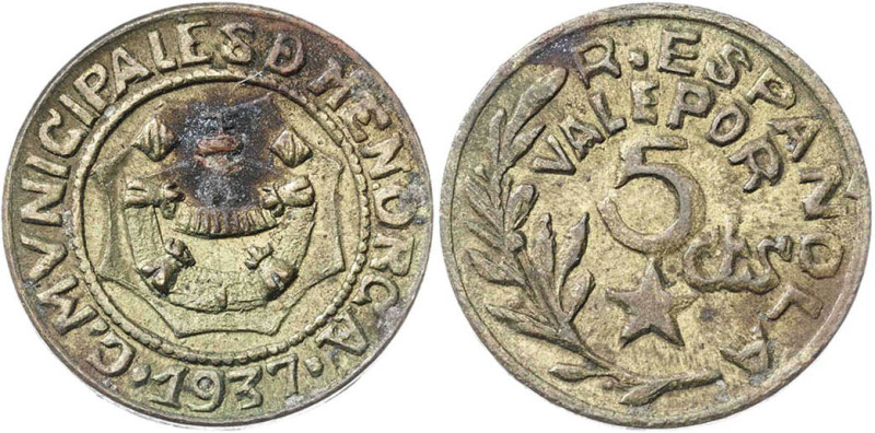 Menorca (Baleares). 5 céntimos. (AC. 20). Oxidaciones. 1,19 g. (MBC+).