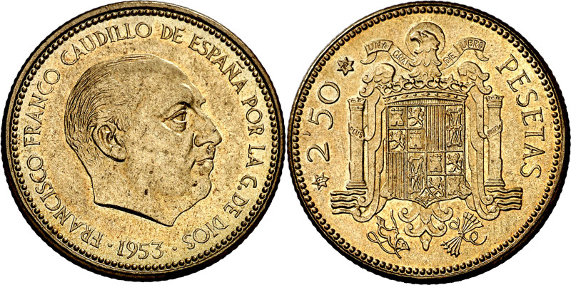 1953*1970. Franco. 2,50 pesetas. (AC. 89). Escasa. 6,81 g. Proof.