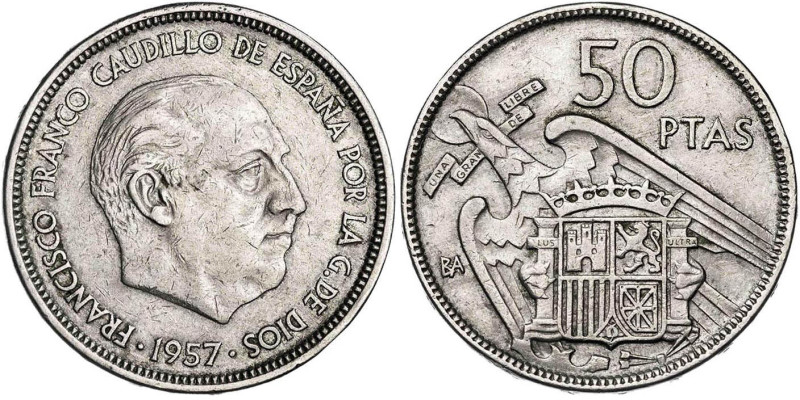 1957. Franco. BA (Barcelona). 50 pesetas. (AC. 156). I Exposición Iberoamericana...