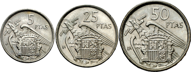 1957. Franco. BA (Barcelona). 5, 25 y 50. (AC. 154 a 156). I Exposición Iberoame...