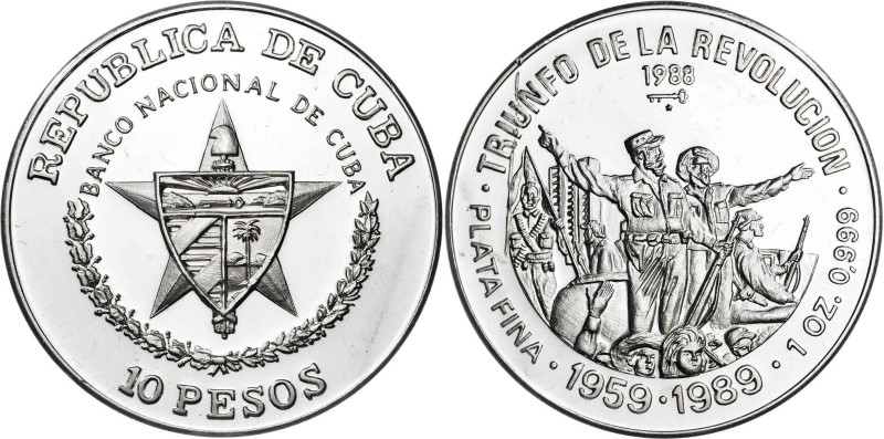 Cuba. 1988. 10 pesos. (KM. 162). 30º Aniversario de la Revolución. AG. 31,11 g. ...