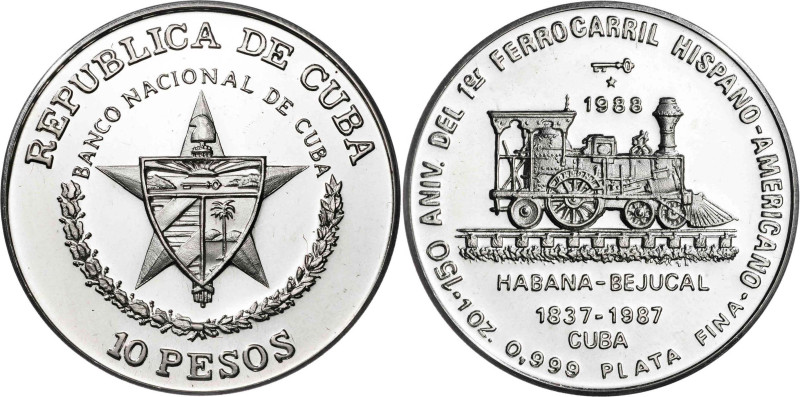 Cuba. 1988. 10 pesos. (KM. 206). 150º Aniversario del ferrocarril hispanoamerica...