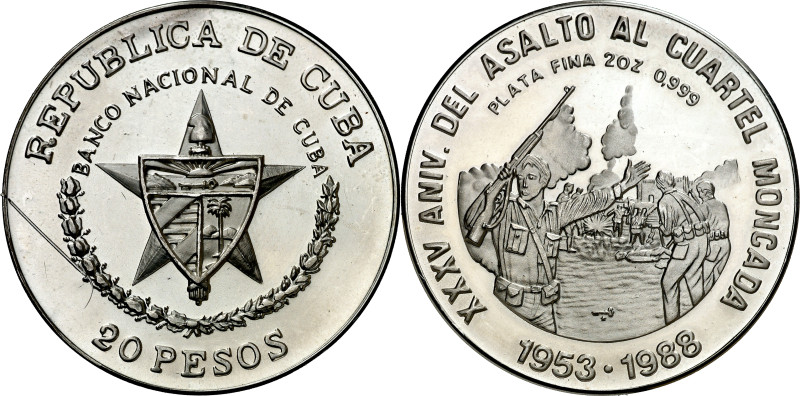 Cuba. 1988. 20 pesos. (KM. 237). 35 Aniversario del Asalto al cuartel Moncada. A...