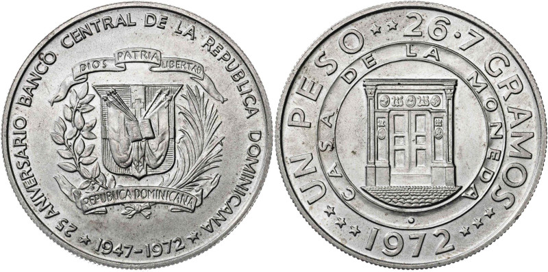 República Dominicana. 1972. 1 peso. (KM. 34). 25º Aniversario del Banco Central....